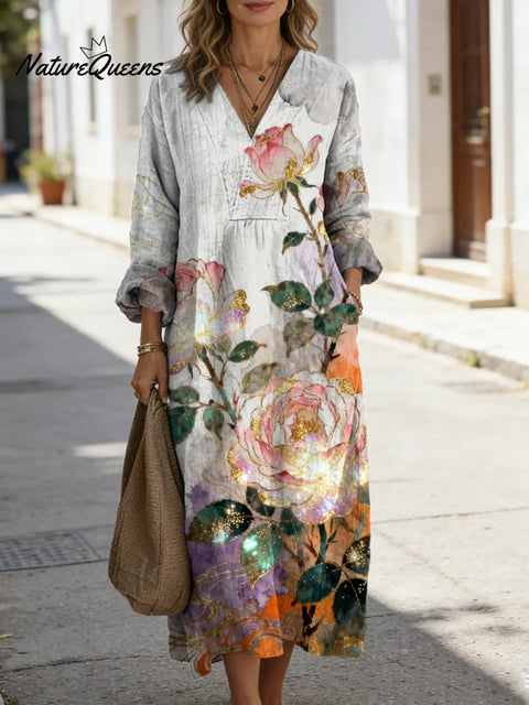 Women's Floral Art Print Casual Cotton Dress