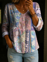 Women's Floral Pattern Art Print Casual Cotton Shirt