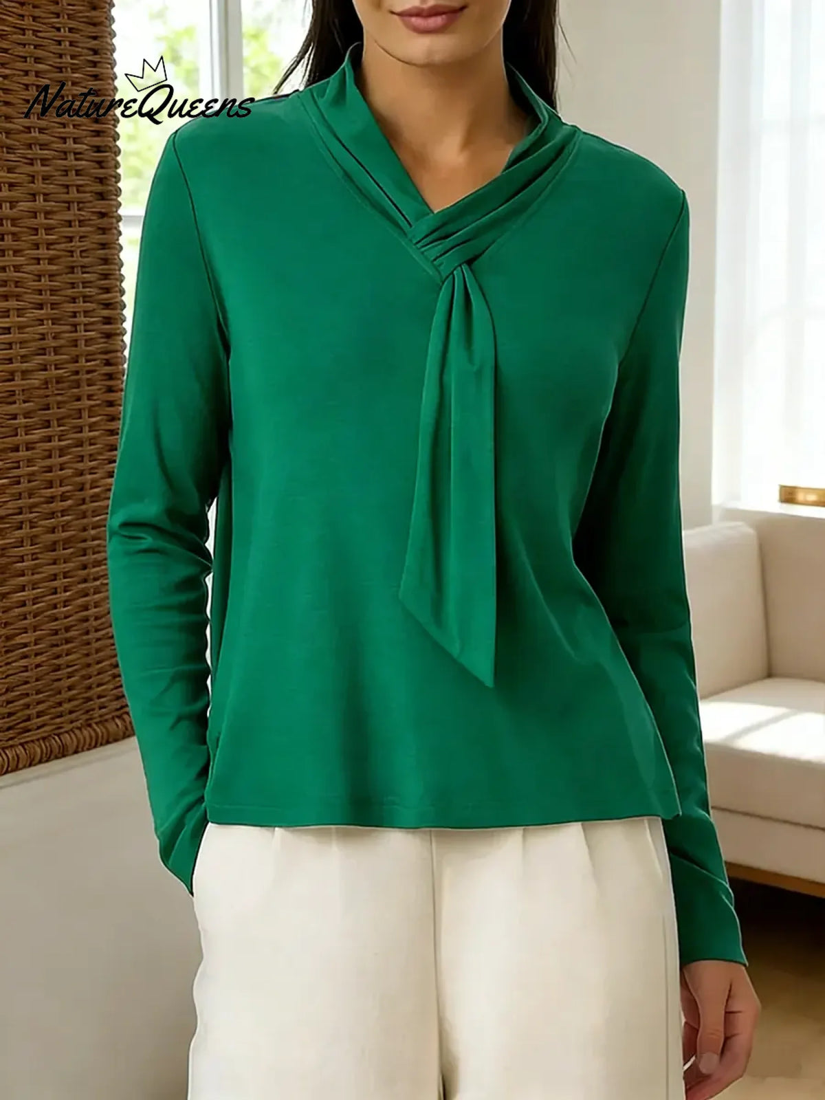 Women's Solid Color V-neck Long-sleeved Casual Loose Knit Sweater