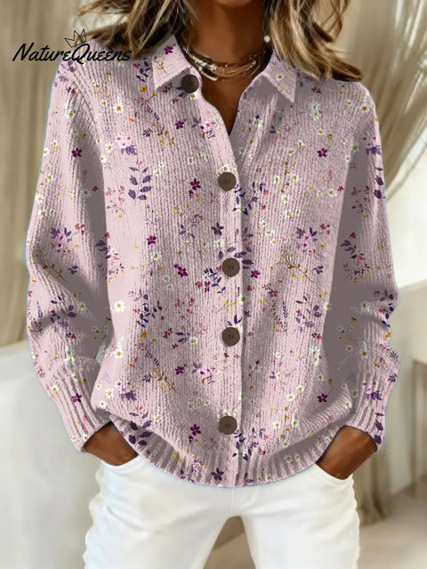 Women's Floral Pattern Art Print Casual Cotton Knitted Sweater