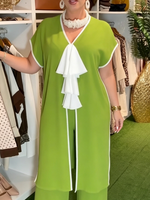 Elegant Contrast-trim Tie-detail Chiffon Longline Blouse