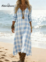 Women's Plaid Pattern Art Print Casual Cotton Dress