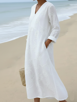 Cozy Romantic Floral Embroidered Cotton Dress