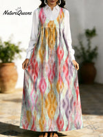 Women's Retro Colorful Pattern Art Print Casual Cotton Denim Dress