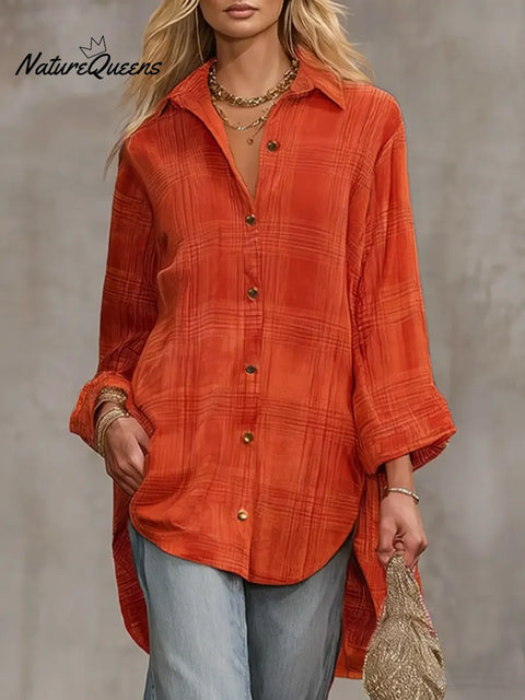 Women's  Plaid Shirt Collar Long Sleeve Casual Loose Velvet Top