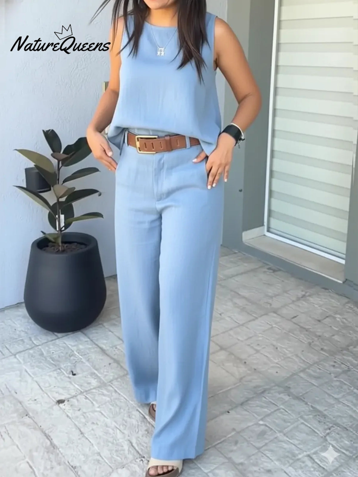 Women's Casual Linen And Cotton Vest And Pants Two-piece Set