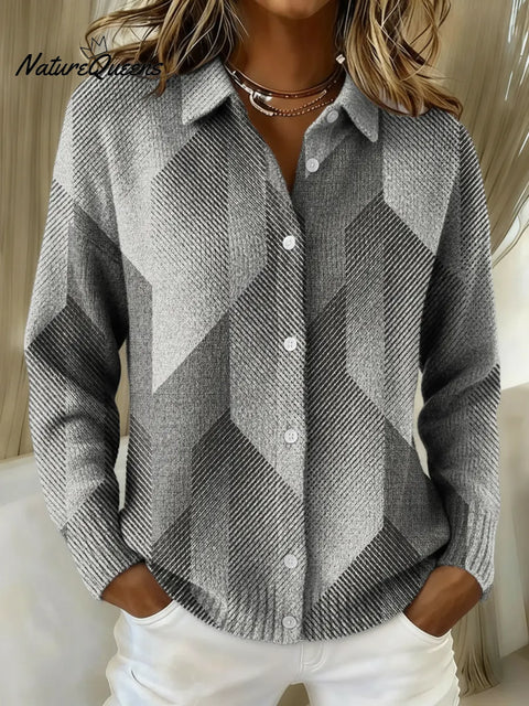 Women's Geometric Art Printed Collared Sweater