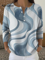 Women's Blue Stripes Casual Printed Sweater