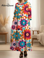 Women's Pleated RetroFloral Patterns Print Doll Collar Casual Long-sleeved Dress