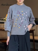 Women's Cozy Three-dimensional Embroidered And Beaded Pullover Sweater