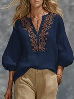Loose-fitting V-neck Linen And Cotton Shirt