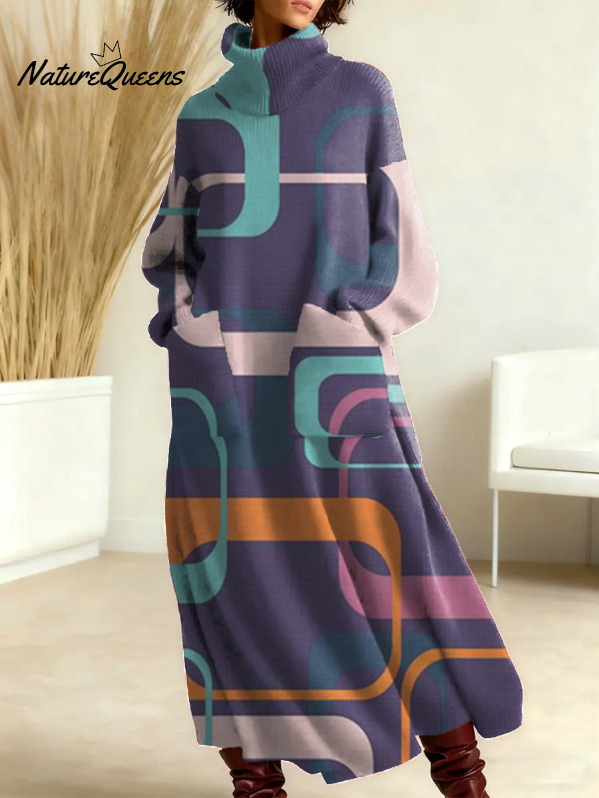 Women's Geometry Pattern Art Print Casual Cotton Knitted Dress