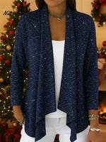 Retro-elegant Irregular Hem Shimmering Knit Cardigan