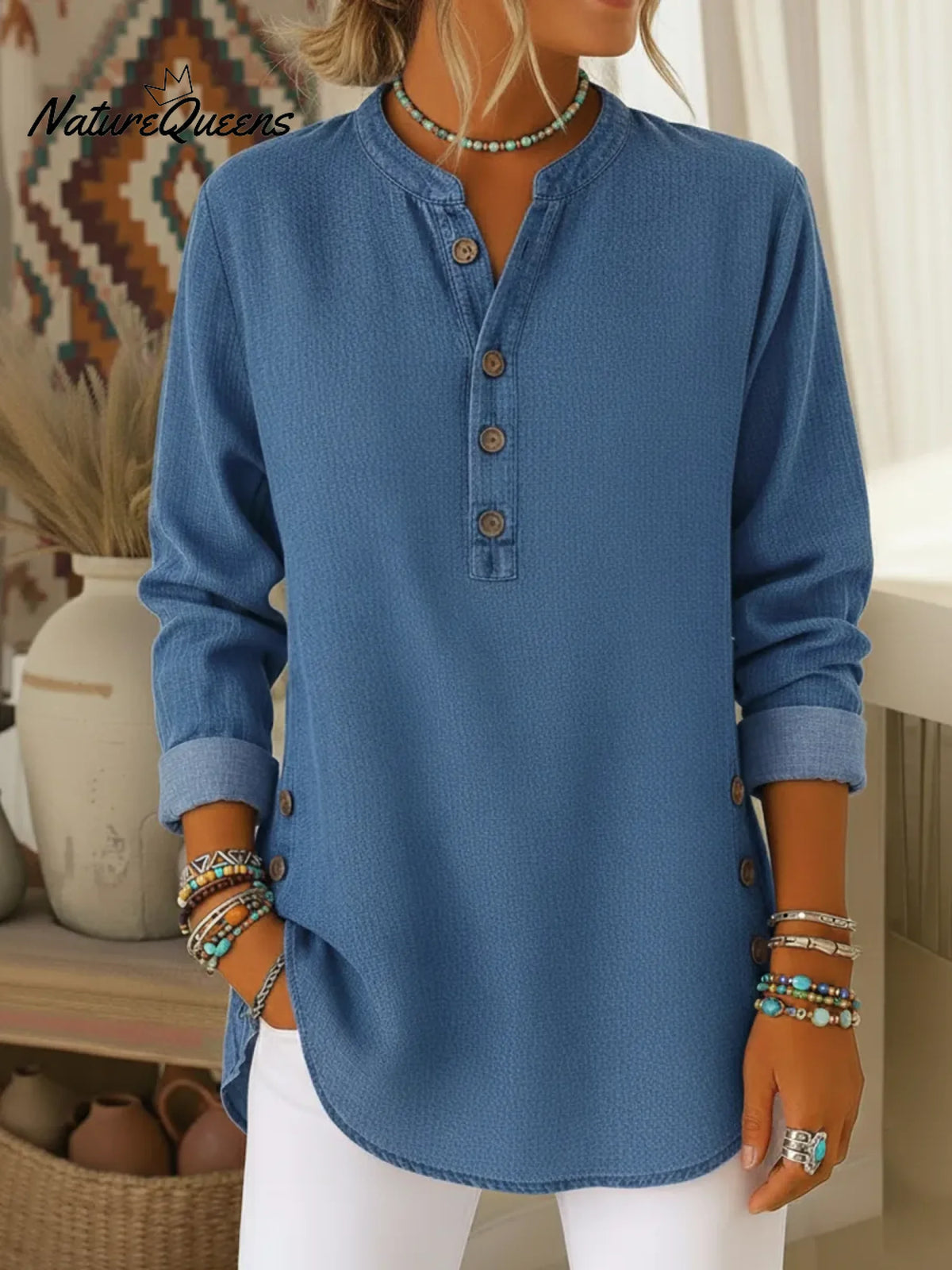 Casual Cozy Button-up Denim Cotton Shirt Top