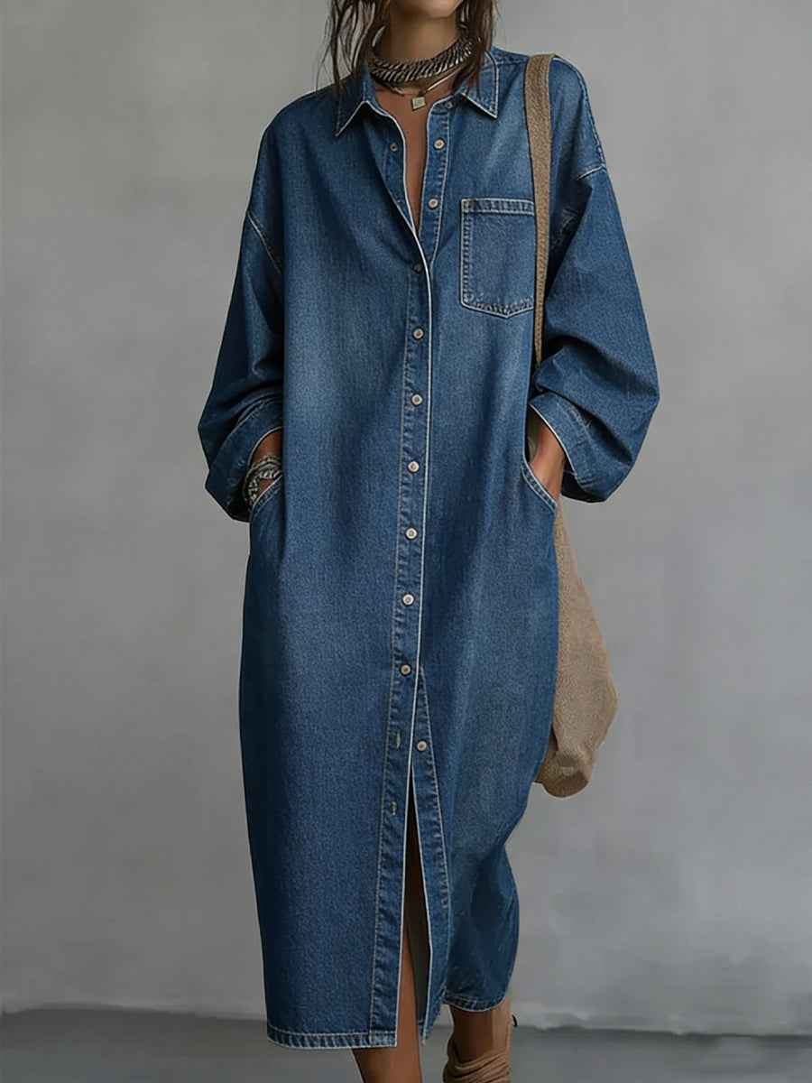 Women's Casual Comfortable Loose Denim Shirt Dress