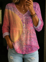 Women's Vintage Pattern Art Print Casual Cotton Linen Shirt