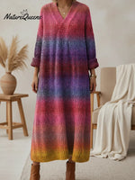 Women's Gradient Color Art V-neck Knit Dress