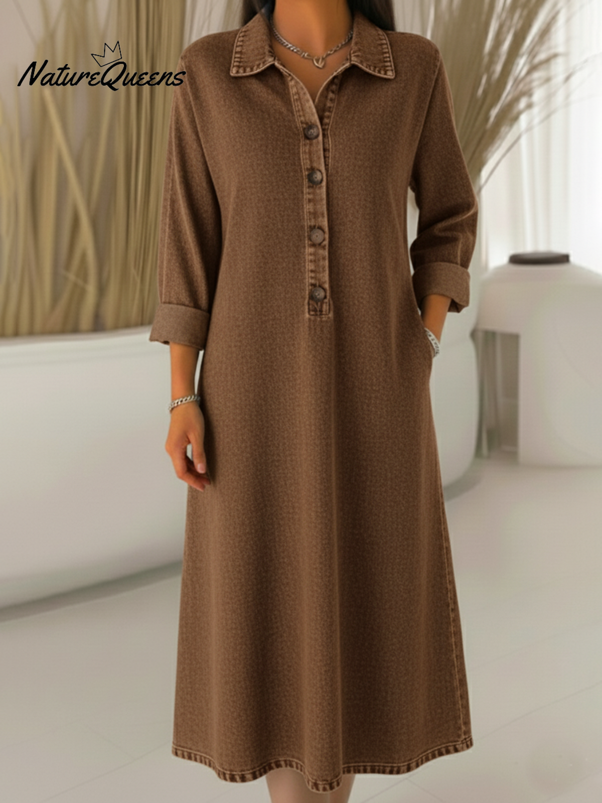 Classic Polo Collar Button-up Denim Dress