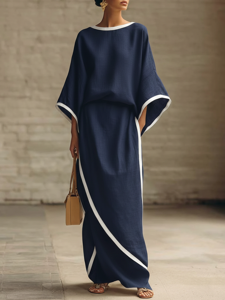 Elegant Irregular Linen Top And Skirt Two-piece Set