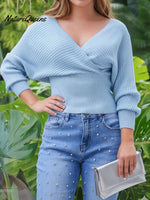 Women's Comfortable Crossover V-Neck Slim Fit Sweater