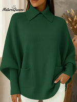 Elegant Women's Collared Pocket Pullover Sweater