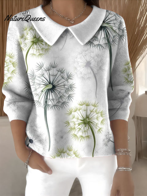 Elegant dandelion decorative pattern Casual Peter Pan Collar  Sweater