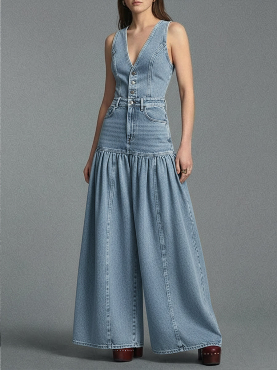 Casual Denim Wide-leg Jumpsuit