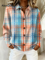 Women's Vintage Plaid Art Print Casual Sweater