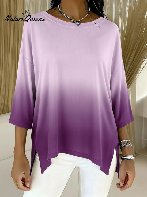 Women's Casual Loose Gradient Crew Neck Cotton T-Shirt