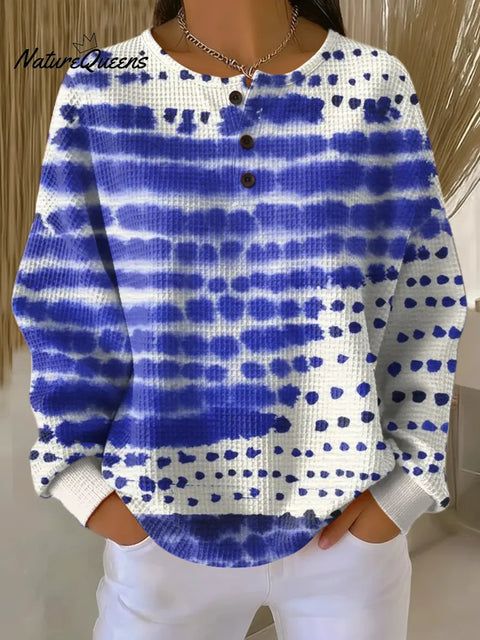 Women's Abstract Pattern Art Print Casual Waffle Sweatshirt
