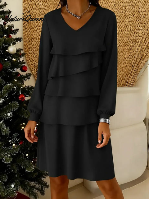 Women's Christmas Solid Color Ruffle Dress