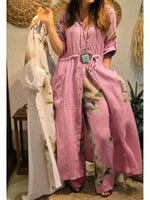Women's Casual Floral Print Linen And Cotton Long Shirt And Pants Two-piece Set