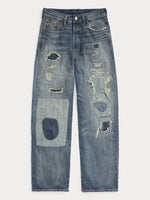 Women's Vintage Pattern Art Print Casual Cotton Denim Jeans