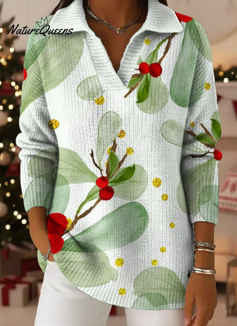 Women's Christmas Pattern Art Print Casual Cotton Sweater