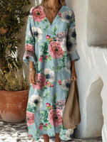 Women's Floral Art Print Casual Cotton Dress