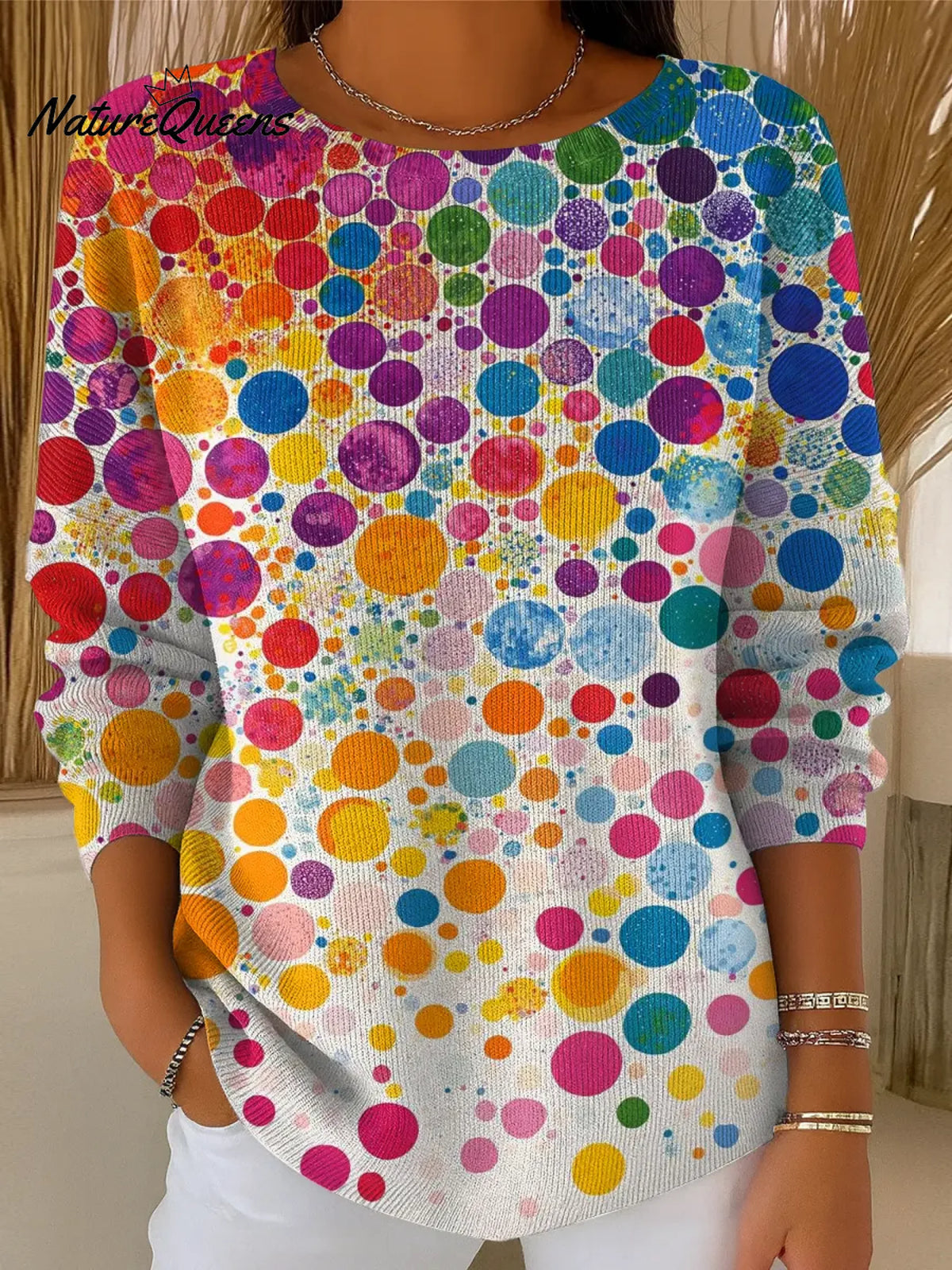 Women's Colorful Dots Casual Pullover Sweater
