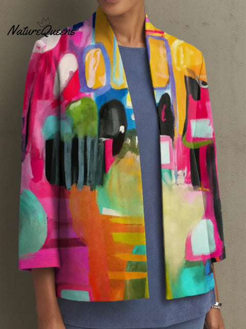 Women's Geometric Abstract Mosaic Color Pattern Art Print Casual Cotton Shirt