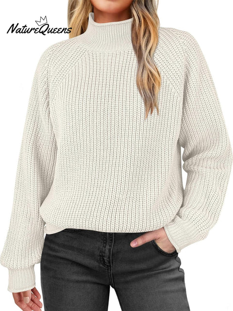 Women's Solid Color Casual Turtleneck Knit Long-sleeved Sweater