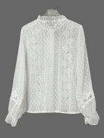Women's Solid Color Crochet Openwork Long-sleeved Shirt