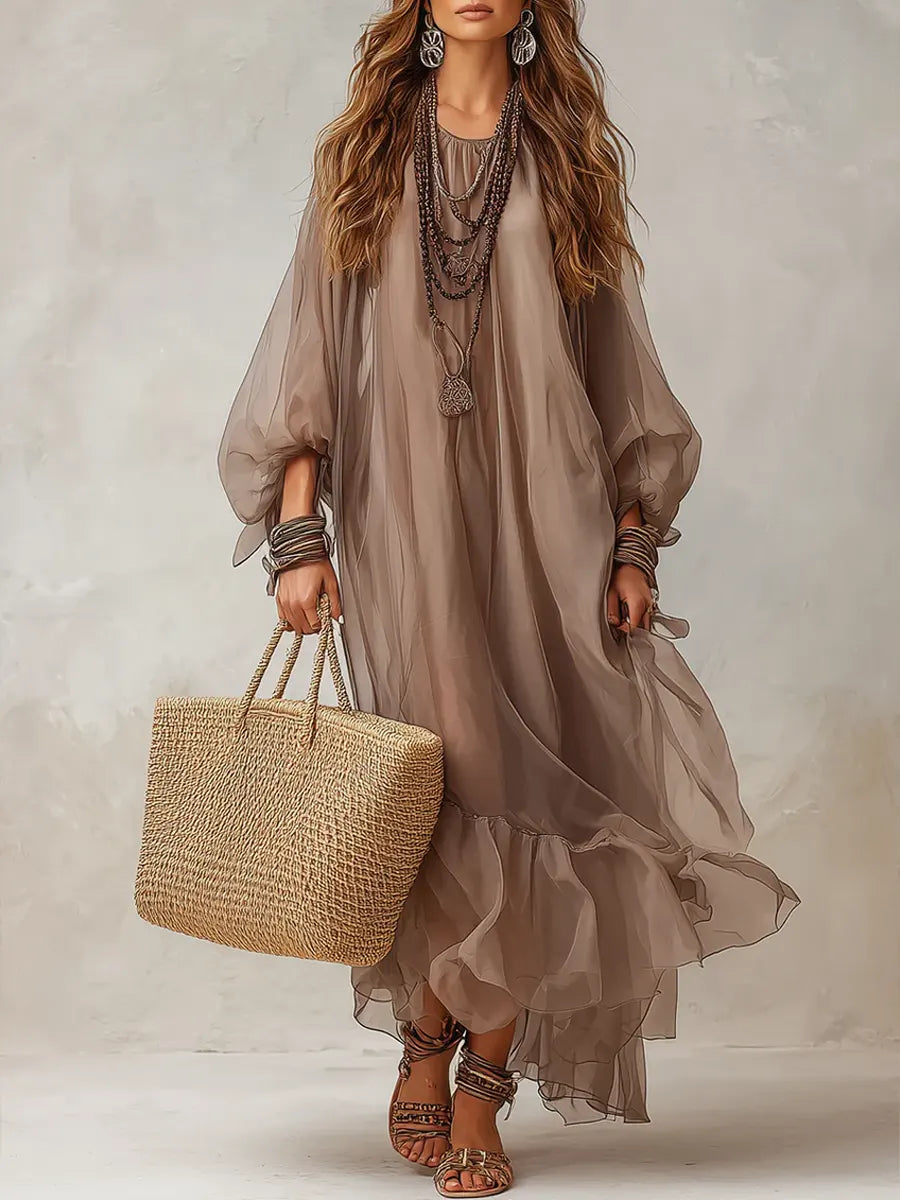 Puff Sleeve Chiffon Dress