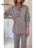 Women's Cozy Travel Cotton Sweatshirt And Pants Two-piece Set