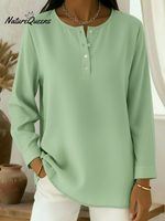 Casual Henley Collar Cotton And Linen Shirt