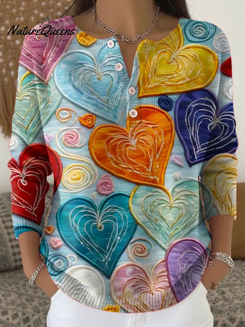 Women's Love Pattern Art Print Buttoned Cardigan Sweater