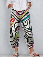 Women's Vintage Nationality Pattern Art Prints Casual Denim Cotton Pants