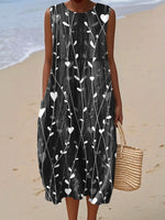 Women's VintageArt Print Sleeveless Cotton Pocket Wrap Dress