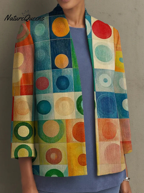 Women's Geometric Abstract Mosaic Color Pattern Art Print Casual Cotton Shirt