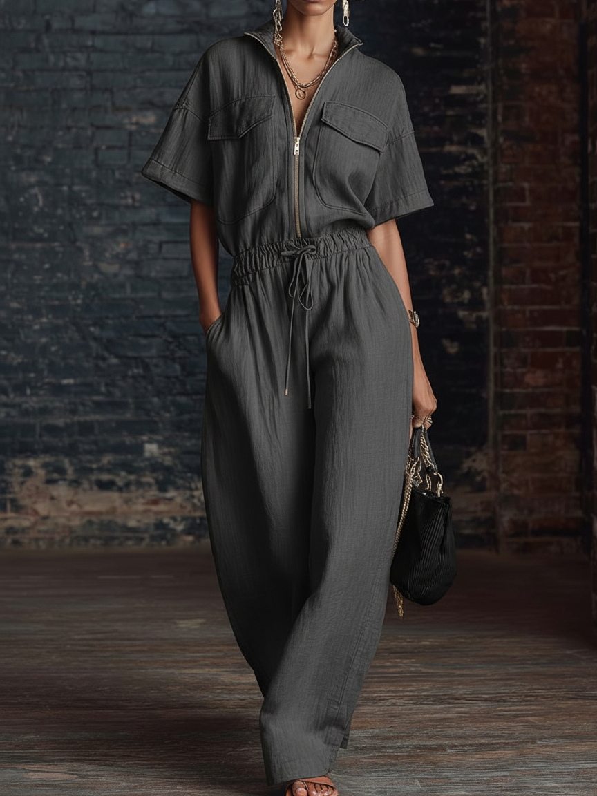 Drawstring Waist Jumpsuit - Comfortable For Everyday Wear
