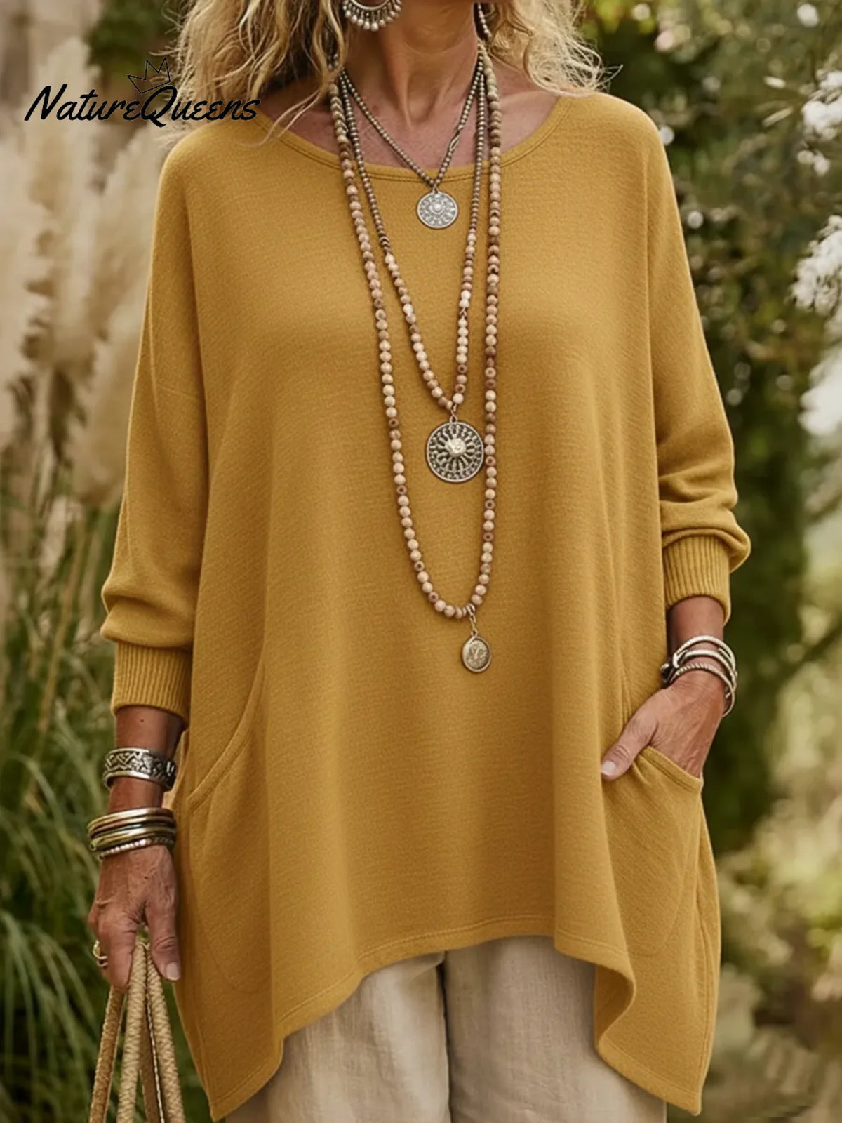 Casual Irregular Hem Pocket Sweater Pullover