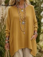 Casual Irregular Hem Pocket Sweater Pullover