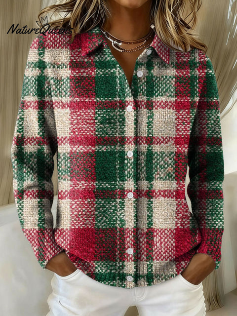 Women's Christmas Plaid Art Pattern Print Cowl Neck Sweater